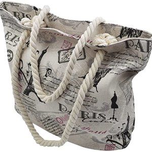 Large Paris Eiffel Butterfly Print Cotton Canvas Tote Shoulder Bag Handbag